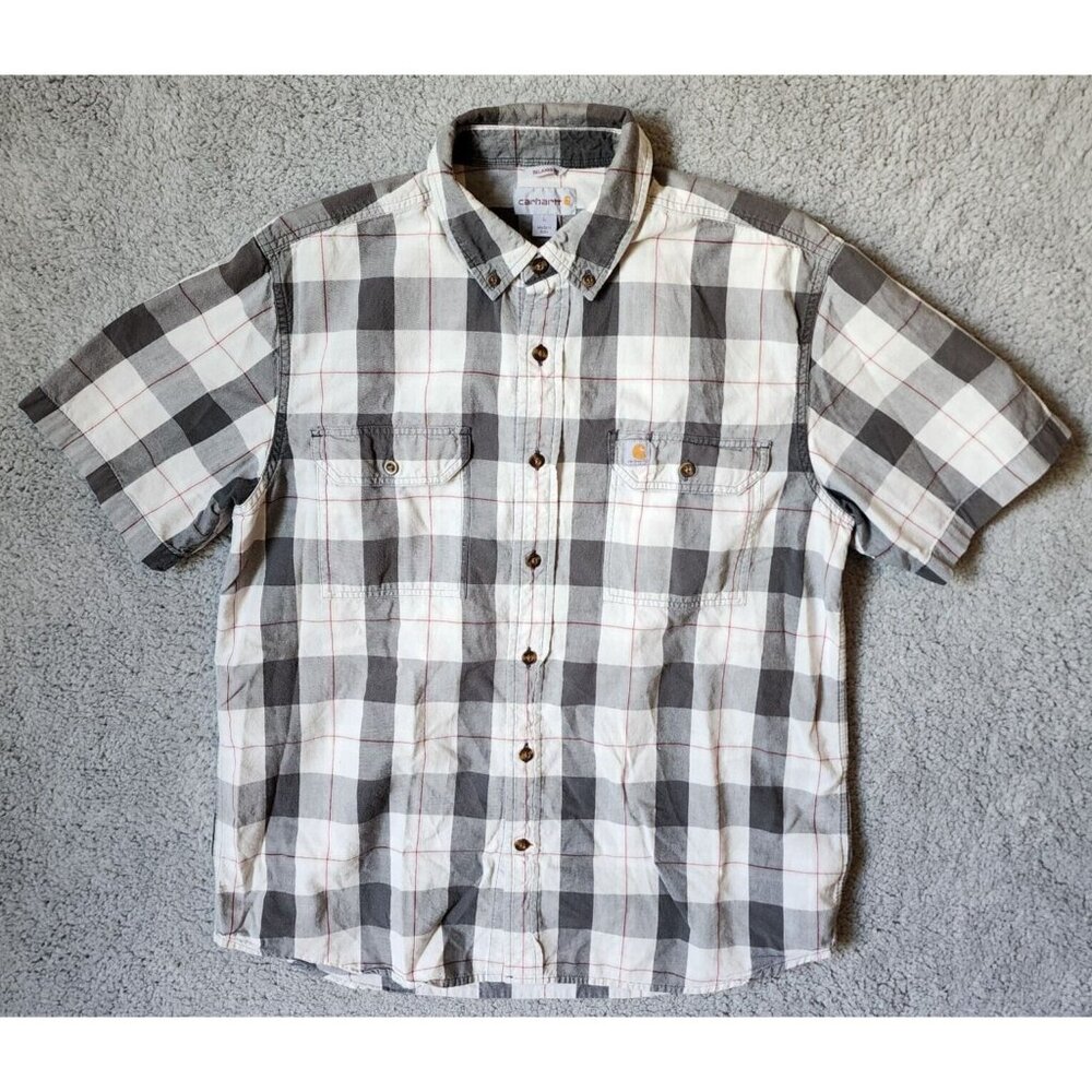 Carhartt Relaxed Fit Gray Plaid Short Sleeve Button Down‎ Shirt Size Large